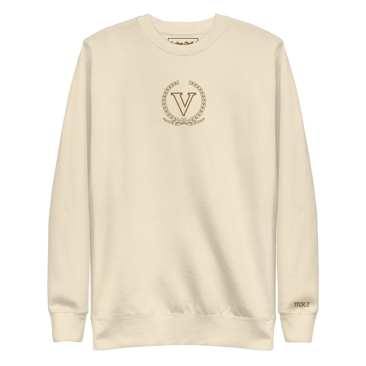 Beige sweatshirt with a logo on a white background