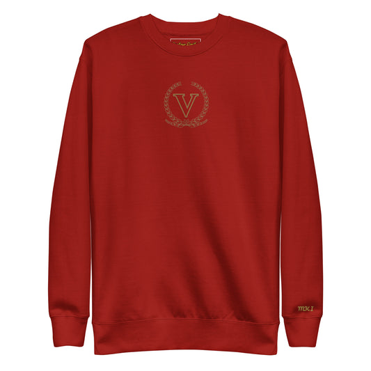 Red sweatshirt with a logo on a white background